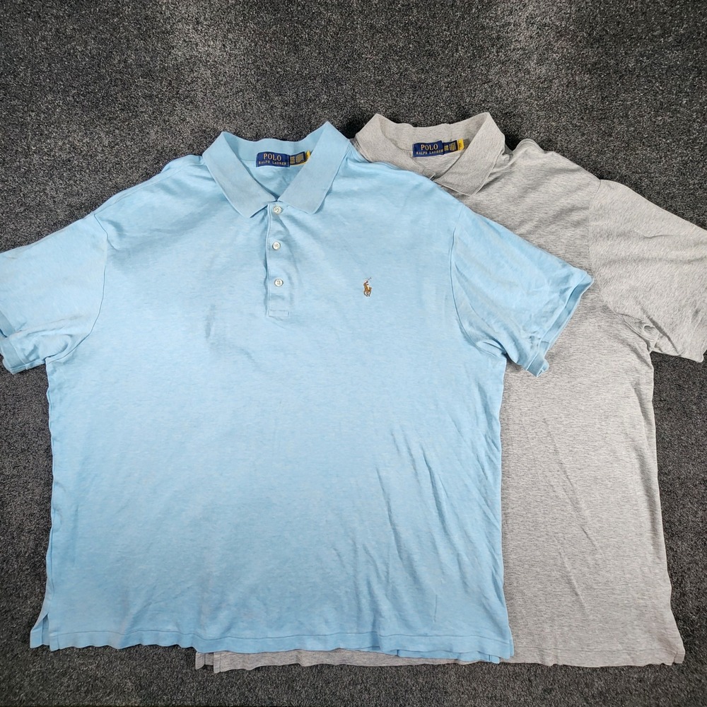Lot Of 2 Polo Ralph Lauren Polo Shirts Mens‎ 2XB Blue Grey Short Sleeve Knit EUC